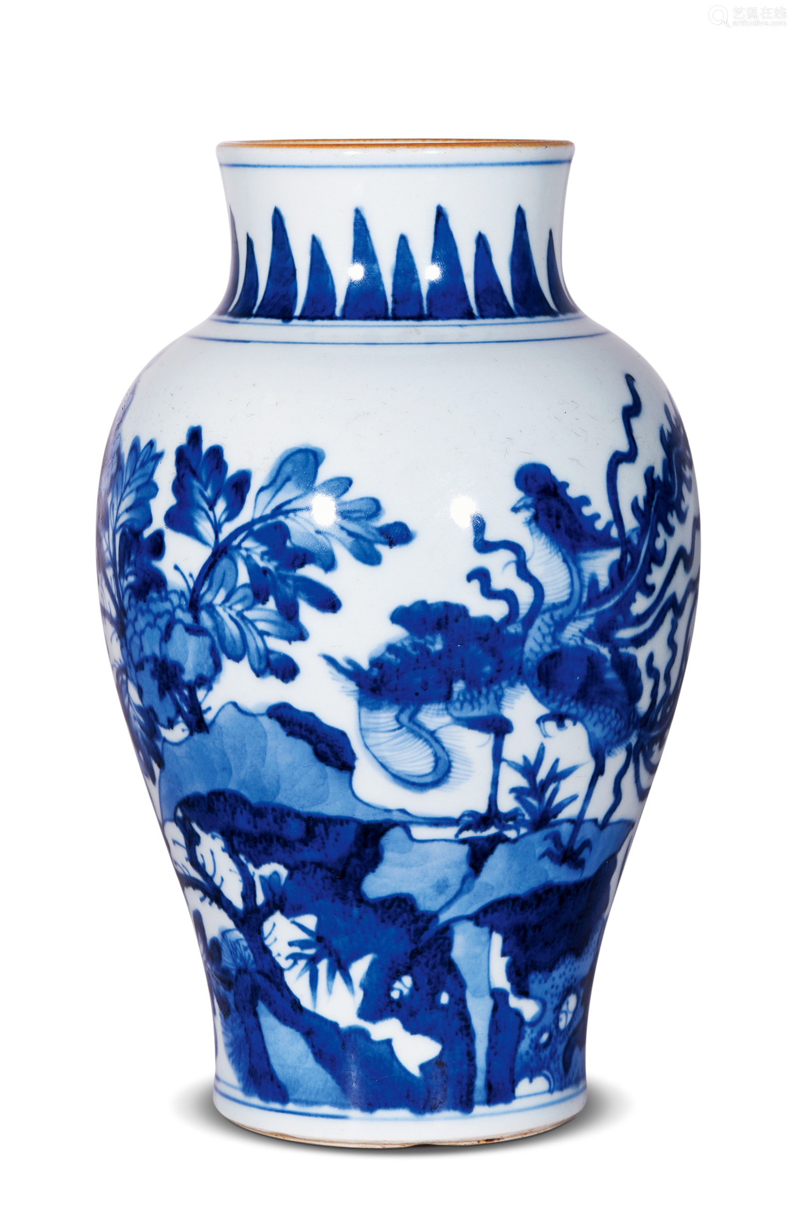 清康熙 青花凤栖牡丹纹莲子罐