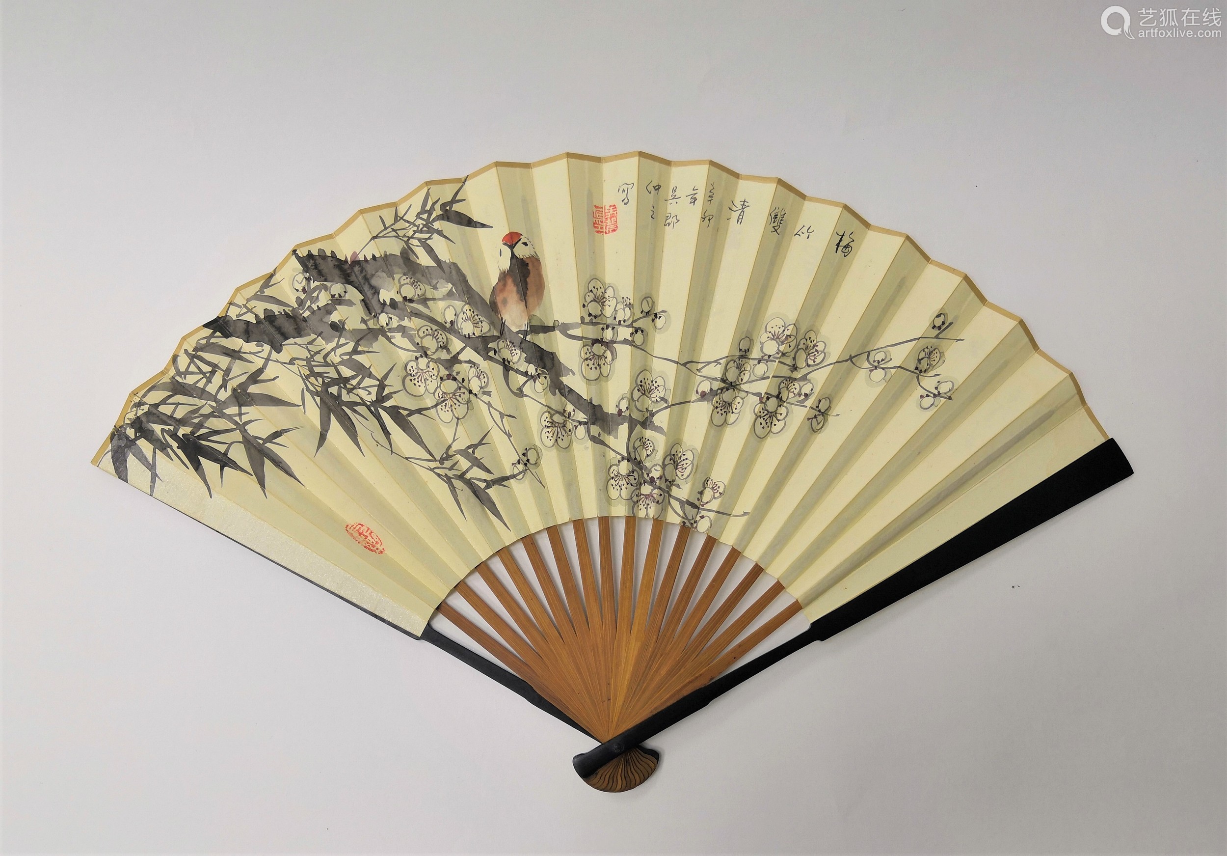 嘉炎《梅竹双清》 设色纸本 成扇